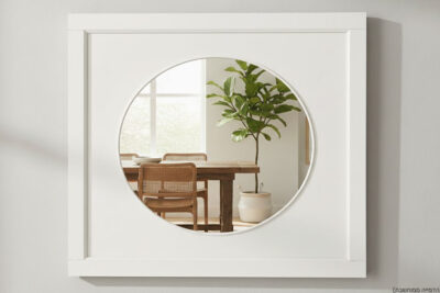 מראה עגולה מסגרת מלבנית