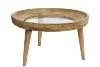 שולחן מגש עגול מעץ וזכוכית