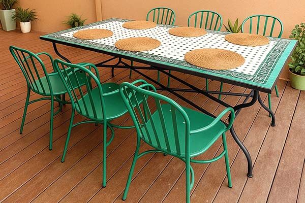 שולחן פסיפס מלבני לשמונה סועדים