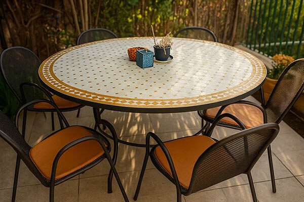 שולחן פסיפס חום לבן