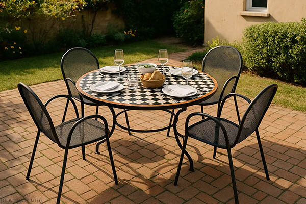 שולחן פסיפס שחור לבן