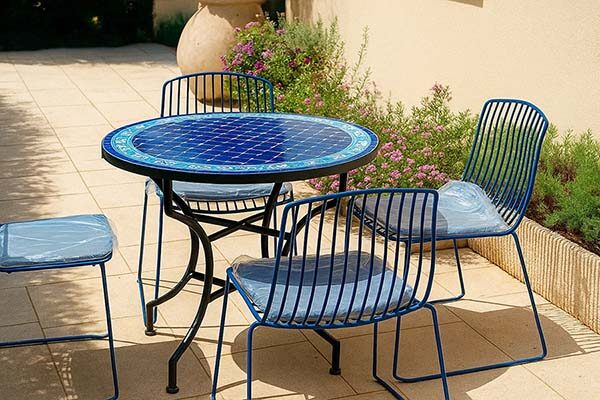 שולחן וכסאות כחולים